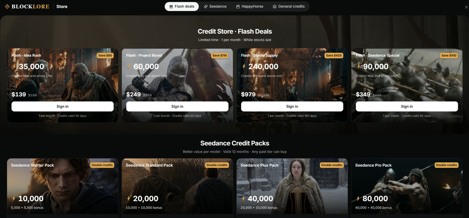 Limited-time offers in the credit store